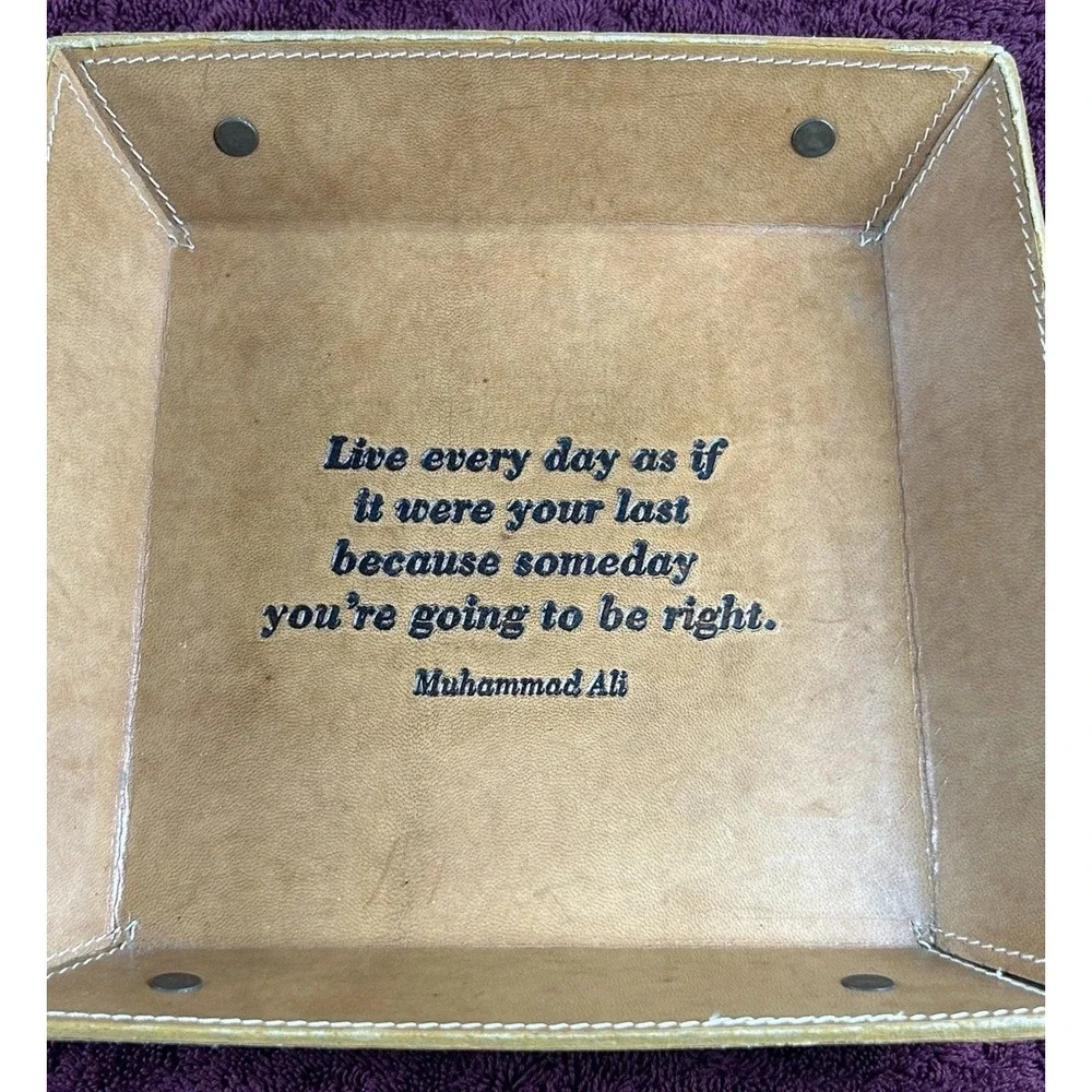 NWT‎ Two's Company Leather Desk Tray, Catch All, w/  Muhammad Ali Saying 
